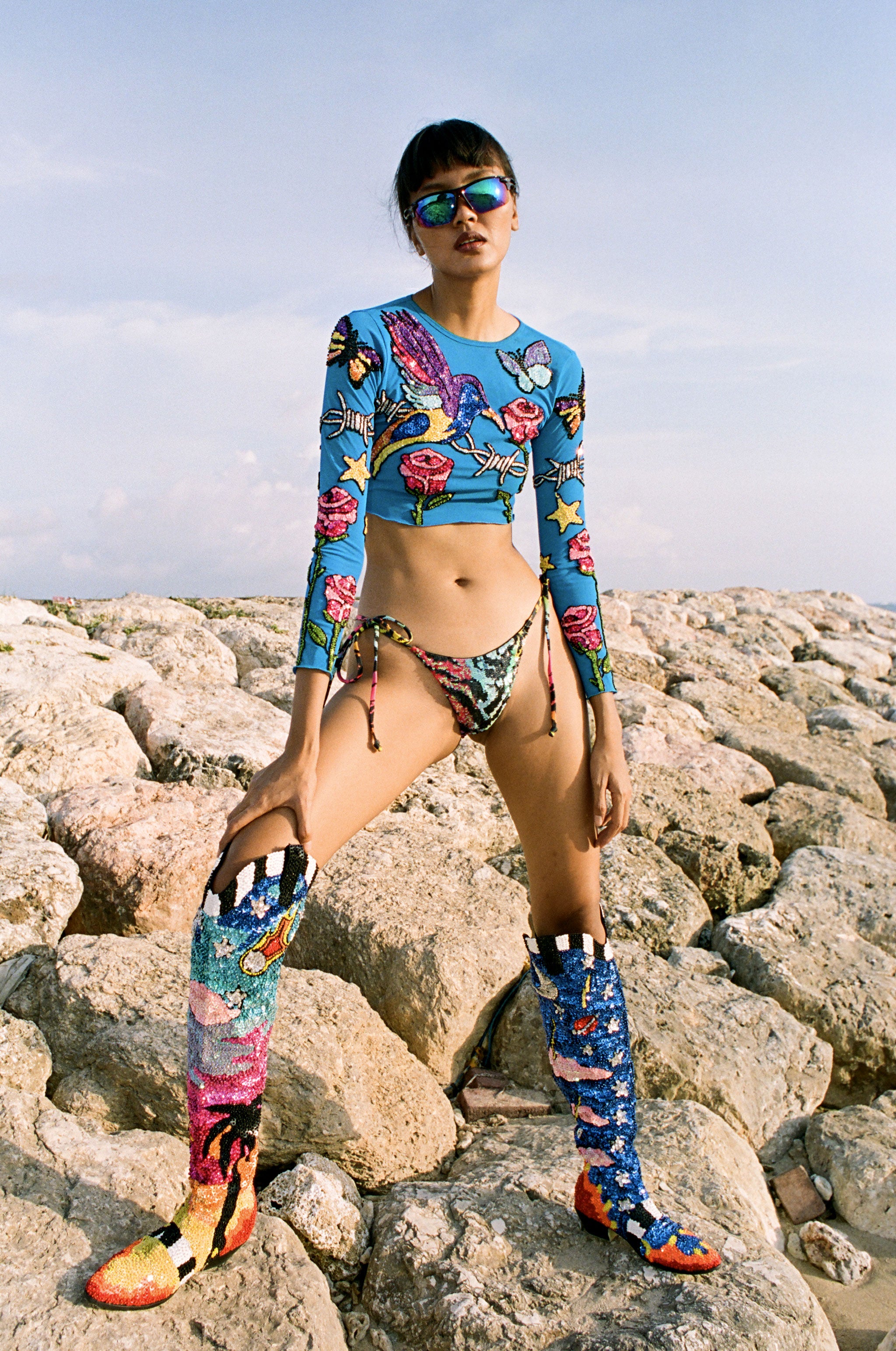 Hand-Sequined Elektra - Rainbow Tiger Hand-Sequined Elektra - Rainbow Tiger