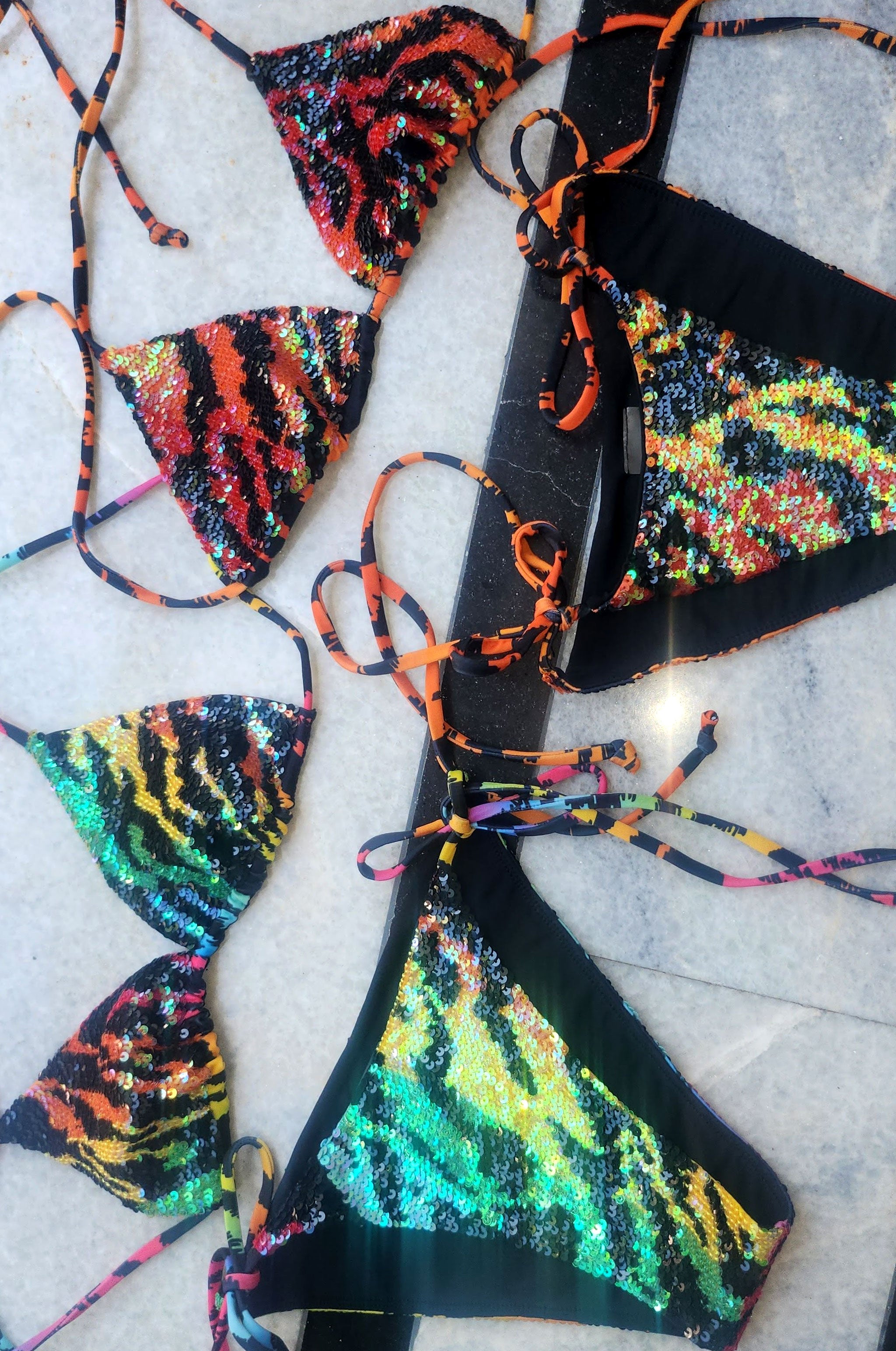 Hand-Sequined Svana - Rainbow Tiger Hand-Sequined Svana - Rainbow Tiger