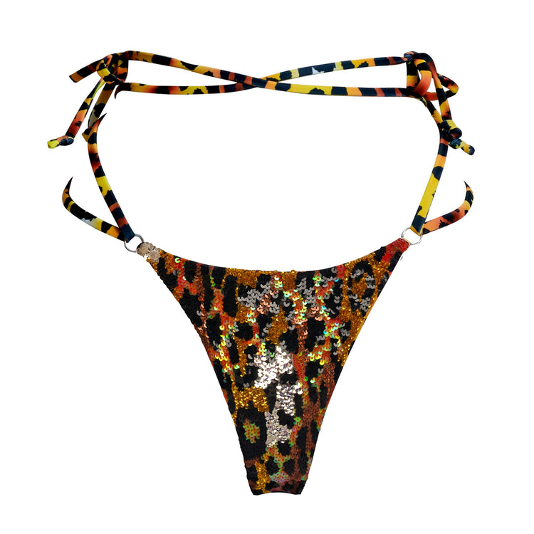 Hand-Sequined Zola Thong - Leopard