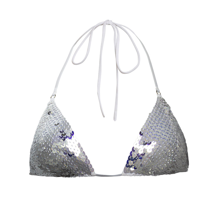 SVANA TIE UP TOP - WHITE MESH MIRROR BALL